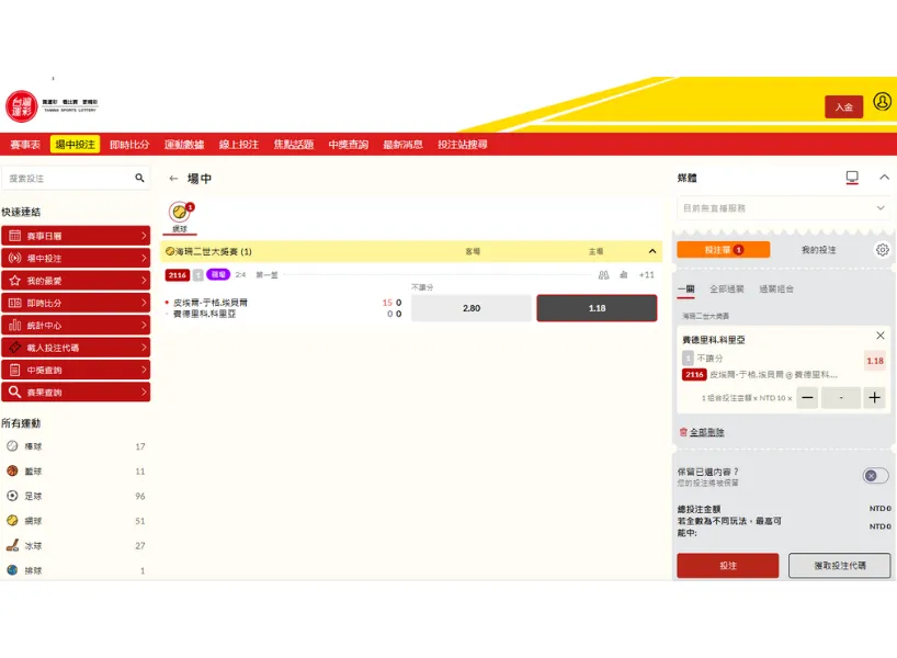 台灣運彩網球場中投注